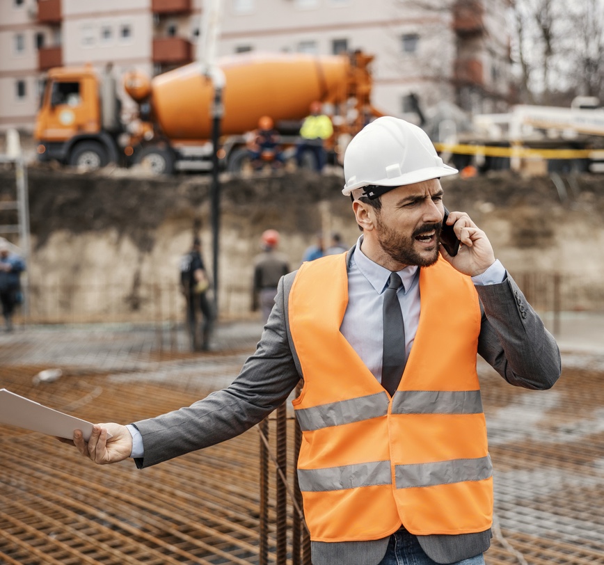 Managing Inventory for Field Service Businesses and Construction Projects Angry construction manager on the phone<br />
Managing Inventory for a Construction Project<br />