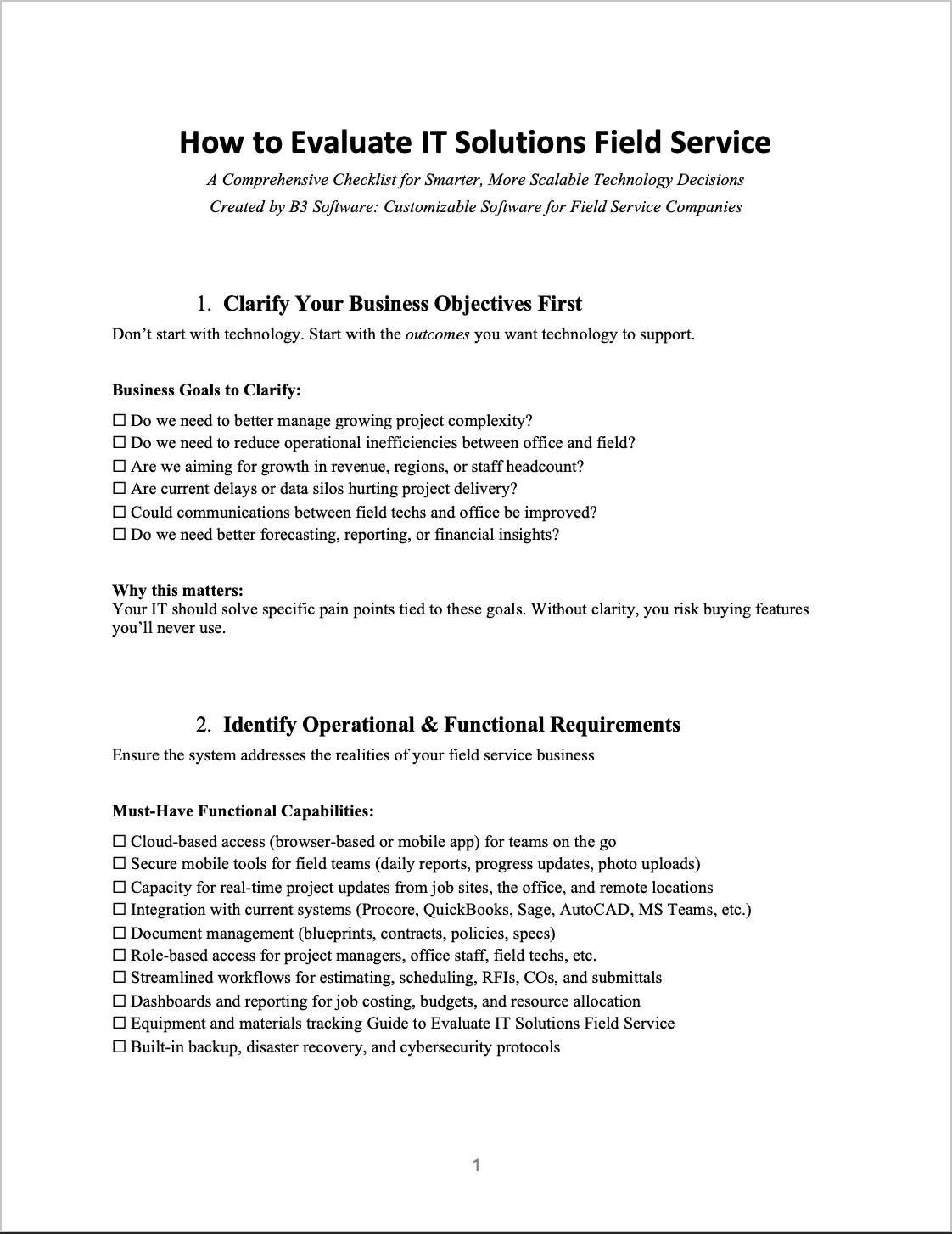 Preview of Guide to Evaluate IT Solutions for Field Service Company